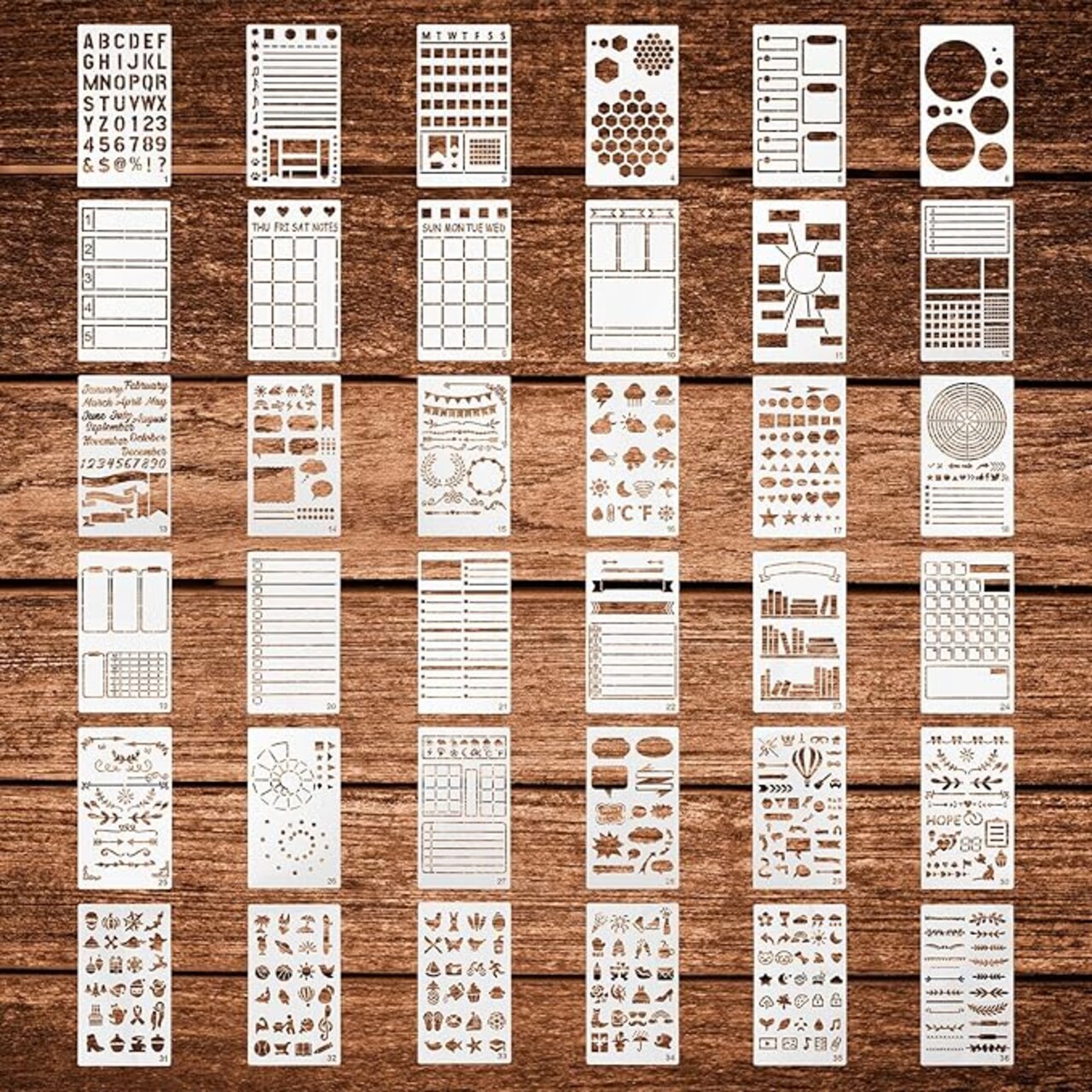 36 Pcs Journal Stencils Planner Stencils 4 x 7 Inch DIY Drawing Template Stencil for Journaling Scrapbook Notebook Diary Cards Decorations Journal Supplies Accessories